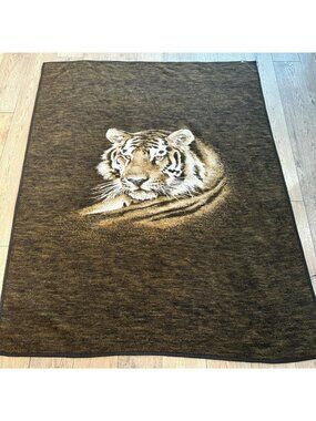 Vintage Biederlack Blanket Tiger Graphic Acrylic 78"x61"